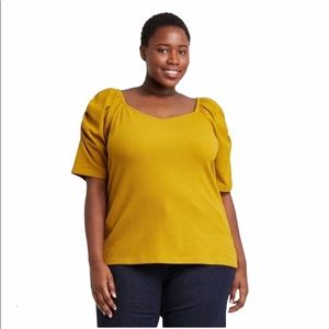 Ava & Viv Mustard Yellow Elbow Sleeve Blouse NWT